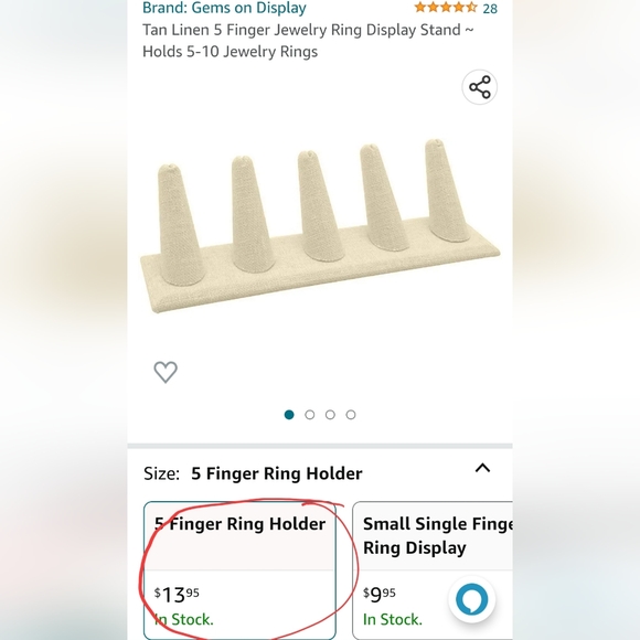 5 Finger Jewelry Ring Display Stand - Picture 5 of 6